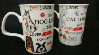 Dog Cat Lover Set Roy Kirkham Coffee Cups Mugs Fine Bone China England