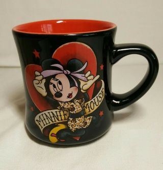 Authentic Walt Disney Parks Minnie Mouse Hearts Coffee Mug Cup Black Red Heart