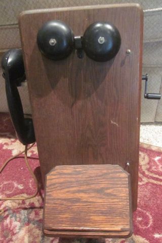 Leich Oak Wood Wall Magneto Telephone. 2