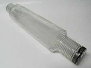 Vintage 14 " Glass Rolling Pin With Metal Cap And Ribbed Handles - Vgc