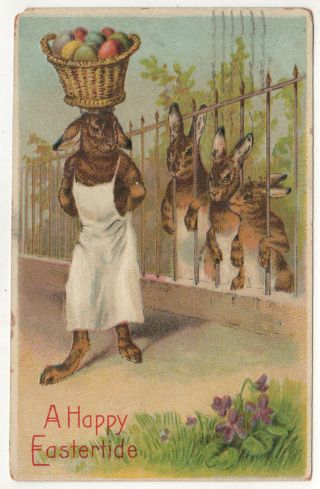 Easter Greeting Pc Postcard Holiday Greetings Eastertide 1909 Brooklyn Nyc Bunny