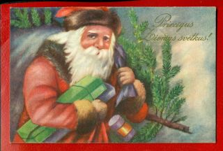 Latvia Lettland Christmas Santa Claus Red Robe Vintage Postcard 1803