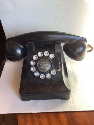 Vintage 1940’s Black Rotary Dial Telephone Table Phone Cloth Cord