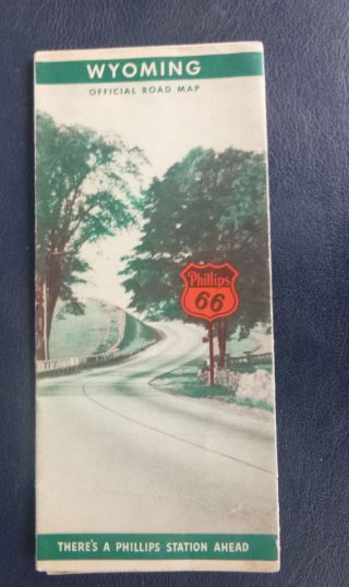 1939 Wyoming Road Map Phillips 66 Oil Gas Yellowstone Park