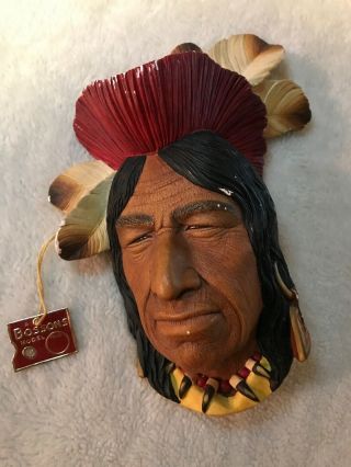 Vintage Bossons Chalkware Indian Chief Tecumseh Wall Head Mid Mod Retro England