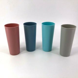 Vintage Tupperware Set Of 4 Tumblers Glasses Cups 16 Oz Country Pastels 107