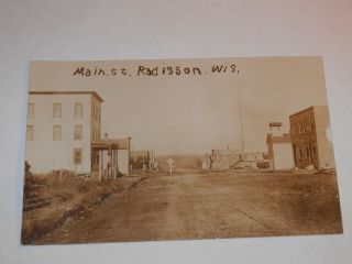 Radisson Wi - Rare Old Real - Photo Postcard - Main Street - Sawyer