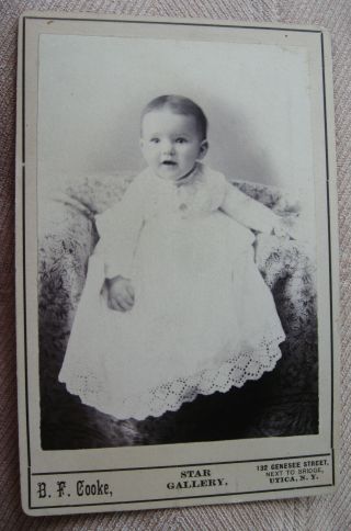 Cabinet Photo Of A Cute Little Baby In Eyelet Lace Dress By B.  F.  Cooke Utica Ny
