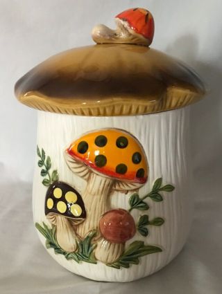 Vintage Merry Mushroom Lg.  Canister/cookie Jar Sears Roebuck Ceramic Japan 1983