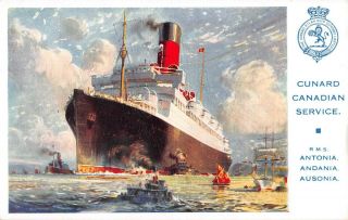 Ship Of The Cunard Line In Harbor,  Canadian Service Adv Pc,  C 1920 