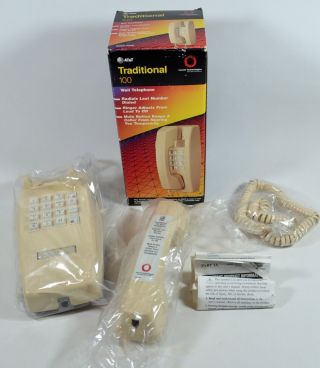 Nos Vintage At&t Traditional Model 100 Touch Tone Phone,  Wall Mount / Beige