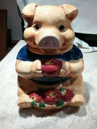 Alco Industries " Ceramic Pig With Apple Basket " Cookie Jar - Pre - Owned