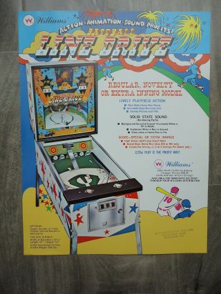 Line Drive Baseball Pinball Machine Flyer Williams Pitch & Bat