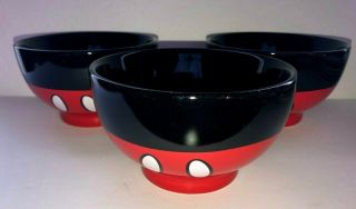 Disney " Mickey Mouse " Half Moon Bay Set Of 3 Mickey Ceramic Bowls 5 7/16 "