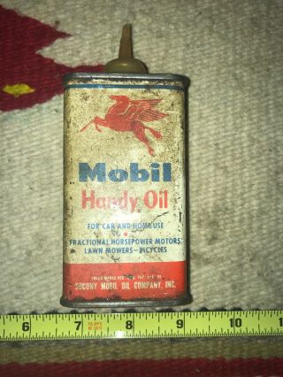 Vintage Socony Mobil Handy Oil Can - Household Oiler Tin W Pegasus Logo