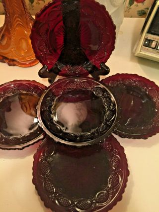 Vintage Avon 1876 Ruby Red Glass Cape Cod Dinnerware 5 Bread Plates