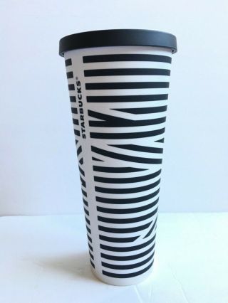 Starbucks Matte Black & White Zebra Stripes Venti 24 Oz Cold Acrylic Cup Tumbler