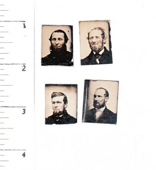 4 Civil War Era Miniature Gem Tintype Photo.  Men With Beards.  946p7