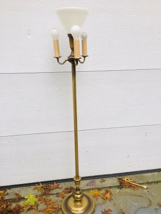 Vintage Floor Torchiere Lamp 3 Way Brass Plated 60”tall Milk Glass Shell