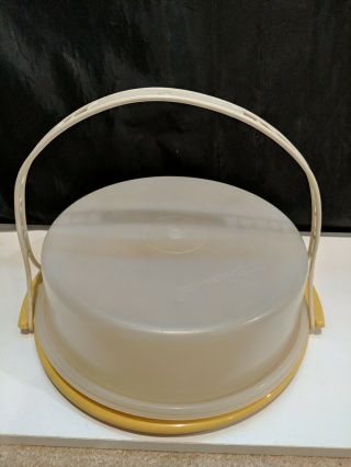 Vintage Tupperware 10 " Single Tier Cake Carrier 719 - 1 Harvest Gold W/ Strap