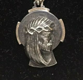 Men’s Vintage Creed 925 Sterling Silver Jesus Head Pendant 26” Link Necklace