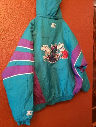 Vintage Charlotte Hornets Puffer Winter Starter Jacket Mens Large 2