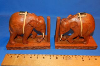Wooden Elephant Hand Carved Bookends