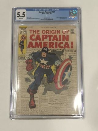 Captain America 109 Marvel 1/69 Comic Book Cgc 5.  5 White Pages Origin Of Ca
