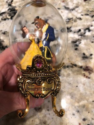 Disney Franklin Beauty And The Beast Glass Collector Egg Golden Stand