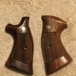 Vintage Smith And Wesson Factory Target Grips S&w Checkered Wood