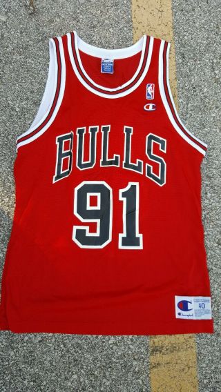 Vintage 90s Dennis Rodman Chicago Bulls Basketball Champion Jersey Shirt 40
