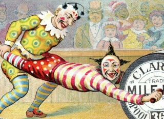 1880s Chinese Circus Acrobats Clowns Clarks Thread Victorian Trade Card