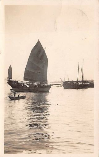 China Chinese Junk In A Harbor,  Real Photo Pc C 1920 