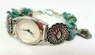 Vintage PTG Sterling silver Turquoise Native American Watch Need battery 8 
