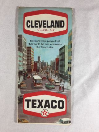 Vintage 1969 Texaco Road Map Cleveland Ohio Gas Oil Filling Station Oh Street
