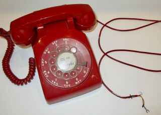 Bell Telephone C/d 500 2 - 71 Deep Red Rotary Desk Phone Vintage Cracked Dial