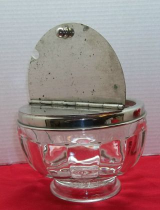 Vintage Restaurant Diner Large Glass Sugar Bowl Hinged Stainless Steel Flip Top