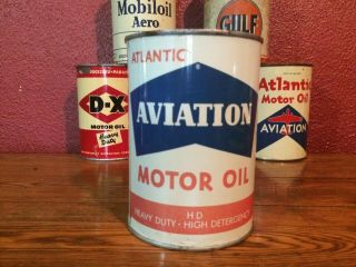 Vintage Atlantic Aviation Motor Oil Can Metal Full Aero Aircraft Airplane Mobil