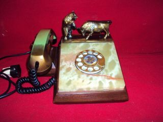 Vintage Wall Street Stock Market Bear & Bull Brass & Wood Dial Telephone Phone