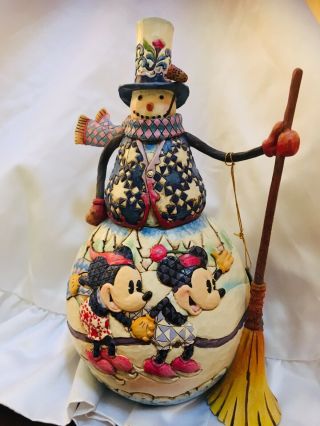 Jim Shore Disney Old Fashioned Holiday Snowman Mickey & Minnie Mouse Figurine
