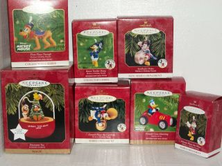 7 Hallmark Ornaments,  Disney Mickey Mouse Donald Duck Pluto Taz Christmas