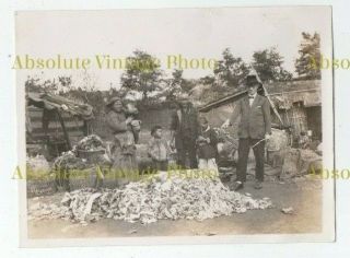 Old Photograph Chinese Family With Rag & Bone Pile? Shanghai China Vintage 1930s