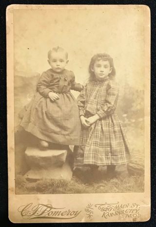 Cabinet Card Two Small Children,  Boy In Dress Pomeroy 1891,  Kansas City Sepia