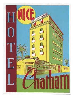 Authentic Vintage Luggage Label Hotel Chatham,  France