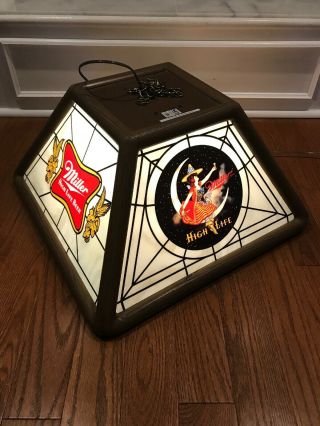 Vintage Miller High Life Bar Pool Table Hanging Light1983 Witch On Moon Ex Cond.