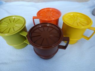 Vintage Tupperware Harvest Color Stackable Mugs & Matching Coaster Lids 1312