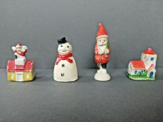 Vintage Miniature Santas - Snowman - Church