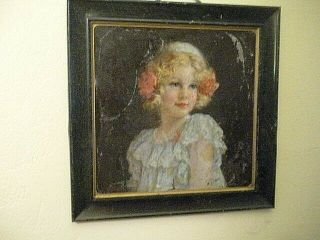 Ant.  Tin Litho Flue Cover Pretty Girl Rustic Victorian Metal Shabby Wall Plaque
