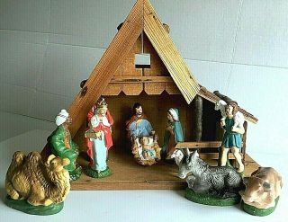 Vintage Christmas Nativity Set Musical,  Figures,  Animals,  Creches Japan Ceramics
