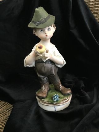 Boy With Apple Capodimonte Italian Porcelain Figurine 13 654,
